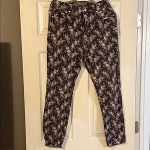 J. Crew Black and Pink Floral Skinny Pants